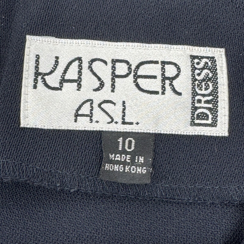 Kasper Women's Dress Navy Size 10 Long Sleeve Shoulder Pads Shoulder Pads *READ - Picture 6 of 9